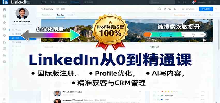 LinkedIn从0到精通课:国际版注册,Profile优化,AI写内容,精准获客与CRM管理