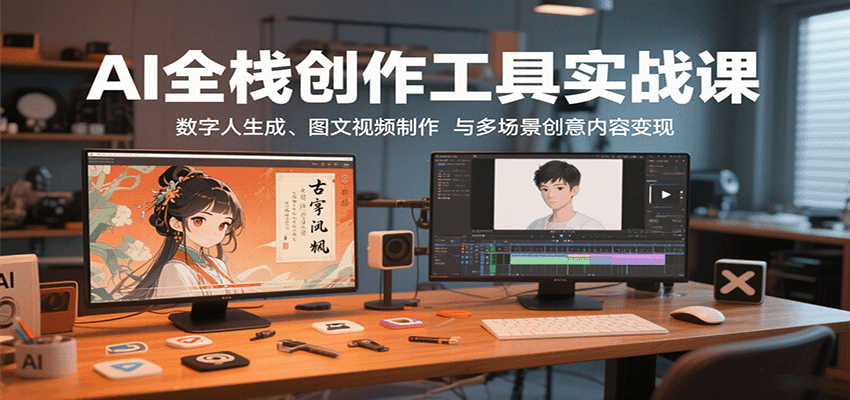 AI全栈创作工具实战课:数字人生成、图文视频制作与多场景创意内容变现