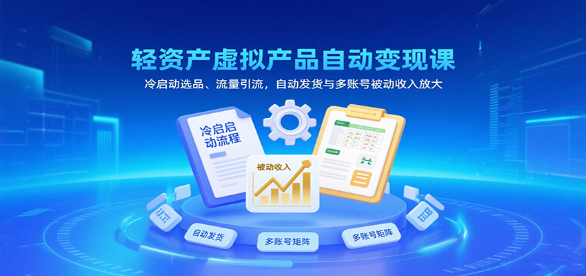 轻资产虚拟产品自动变现课，冷启动选品、流量引流，自动发货与多账号被动收入放大