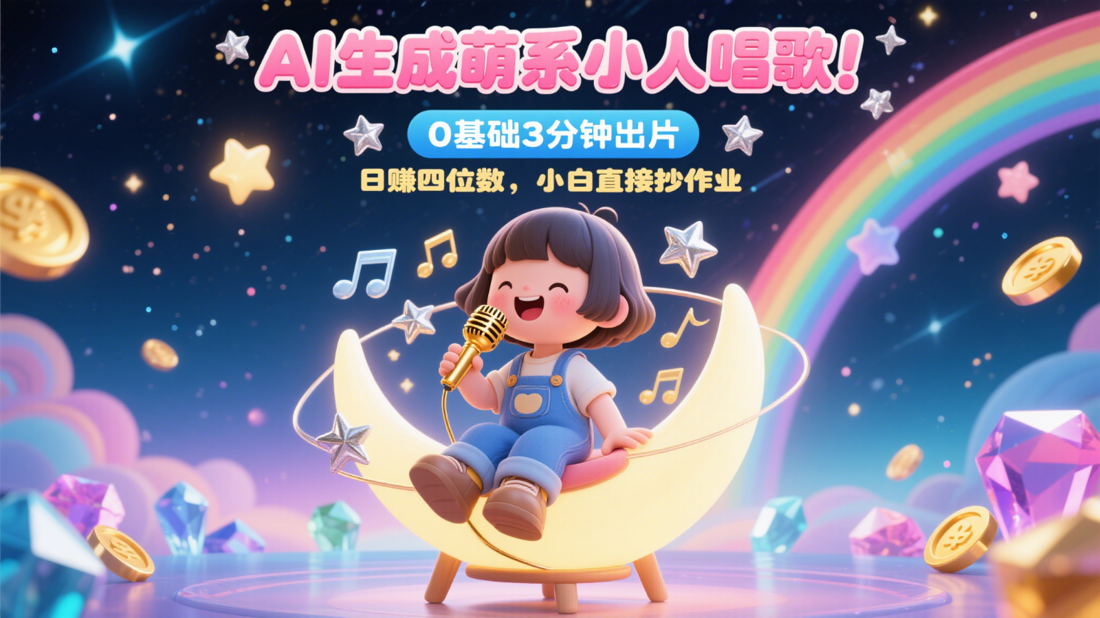 AI生成萌系小人唱歌!0基础3分钟出片,28个作品涨粉9万,日赚四位数,小白直接抄作业