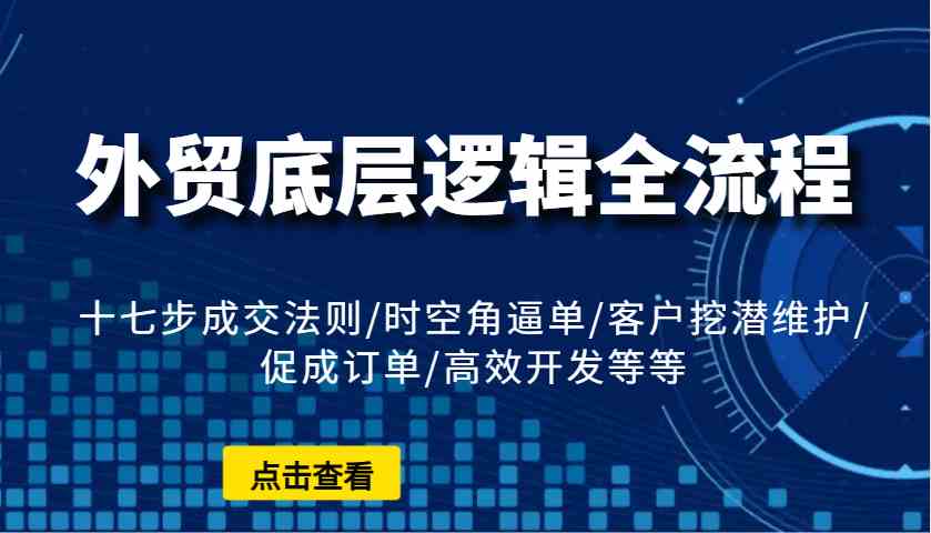 外贸底层逻辑全流程:十七步成交法则/时空角逼单/客户挖潜维护/促成订单/高效开发等等