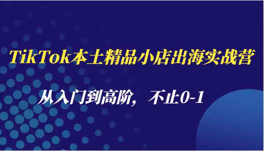 TikTok本土精品小店出海实战营,从入门到高阶,不止0-1 TikTok本土精品小店出海实战营,从入门到高阶,不止0-1