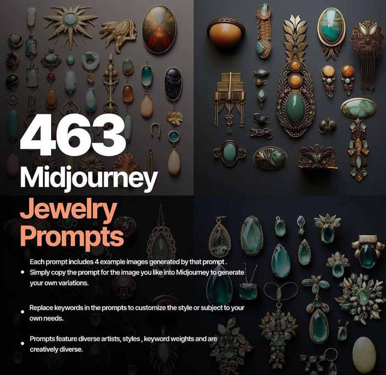 460+专业Midjourney珠宝摄影AI提示词戒指，项链-耳环-手链-宝石等，立即开始创作珠宝艺术（2）