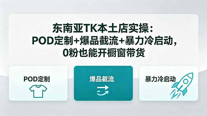 东南亚TK本土实操，POD定制爆品截流，0粉开橱窗冷启动