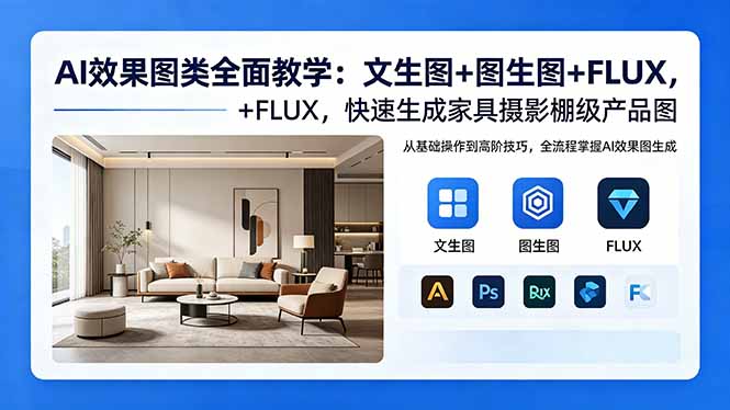 AI效果图教学，文生图图生图，FLUX生成家具摄影