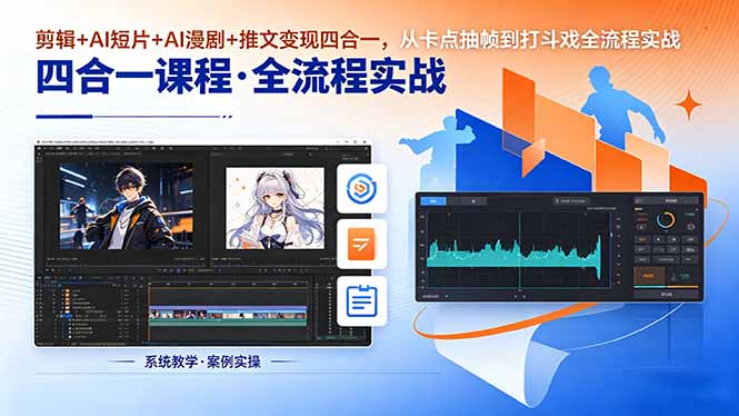 <span style='color:#a100e0'>剪辑+AI短片+AI漫剧+推文变现四合一，从卡点抽帧到打斗戏全流程实战</span>