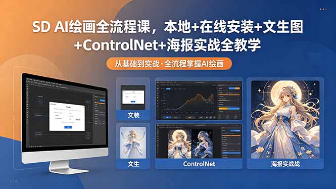 <span style='color:#001aff'>SD AI绘画全流程课，本地+在线安装+文生图+ControlNet+海报实战全教学</span>