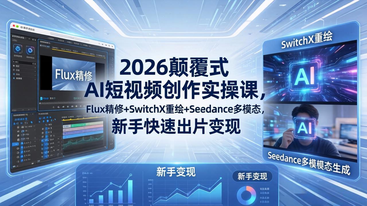 <span style='color:#ff0000'>2026颠覆式 AI短视频创作课-5月更新，Flux精修+SwitchX重绘+Seedance多模态，新手快速出片变现</span>
