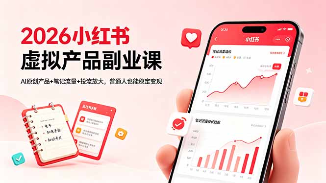 <span style='color:#ff0000'>2026小红书虚拟产品副业课，AI原创产品+笔记流量+投流放大，普通人也能稳定变现</span>