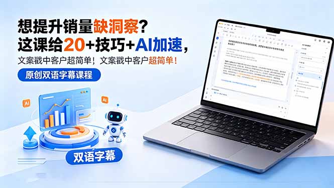 <span style='color:#ff0000'>想提升销量缺洞察？这课给 20 + 技巧 + AI 加速，文案戳中客户超简单！【原创双语字幕</span>