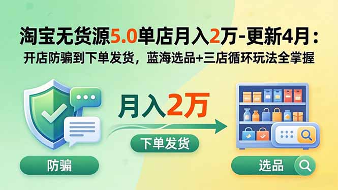 <span style='color:#001aff'>淘宝无货源5.0单店月入2万-更新5月:开店防骗到下单发货,蓝海选品+三店循环玩法全掌握</span>