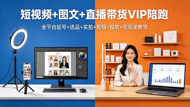 <span style='color:#001aff'>短视频+图文+直播带货VIP陪跑,全平台起号+选品+实拍+剪辑+投放+变现全教学</span>