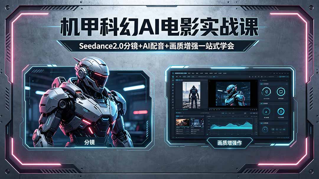 <span style='color:#001aff'>机甲科幻 AI 电影实战课，Seedance2.0 分镜 + AI 配音 + 画质增强一站式学会</span>