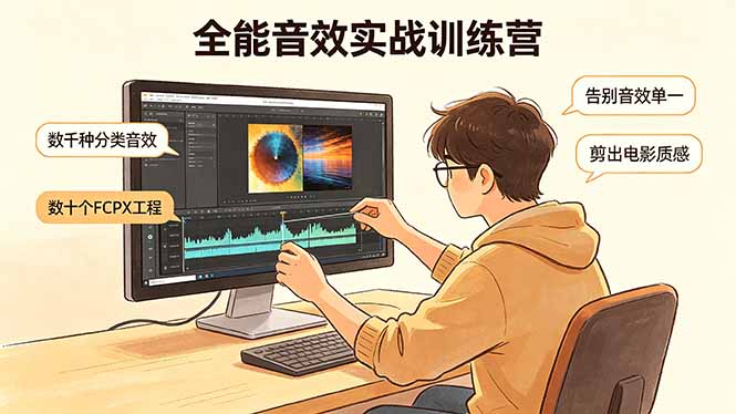 <span style='color:#001aff'>全能音效实战训练营：数千种分类音效+数十个FCPX工程，告别音效单一，剪出电影质感</span>