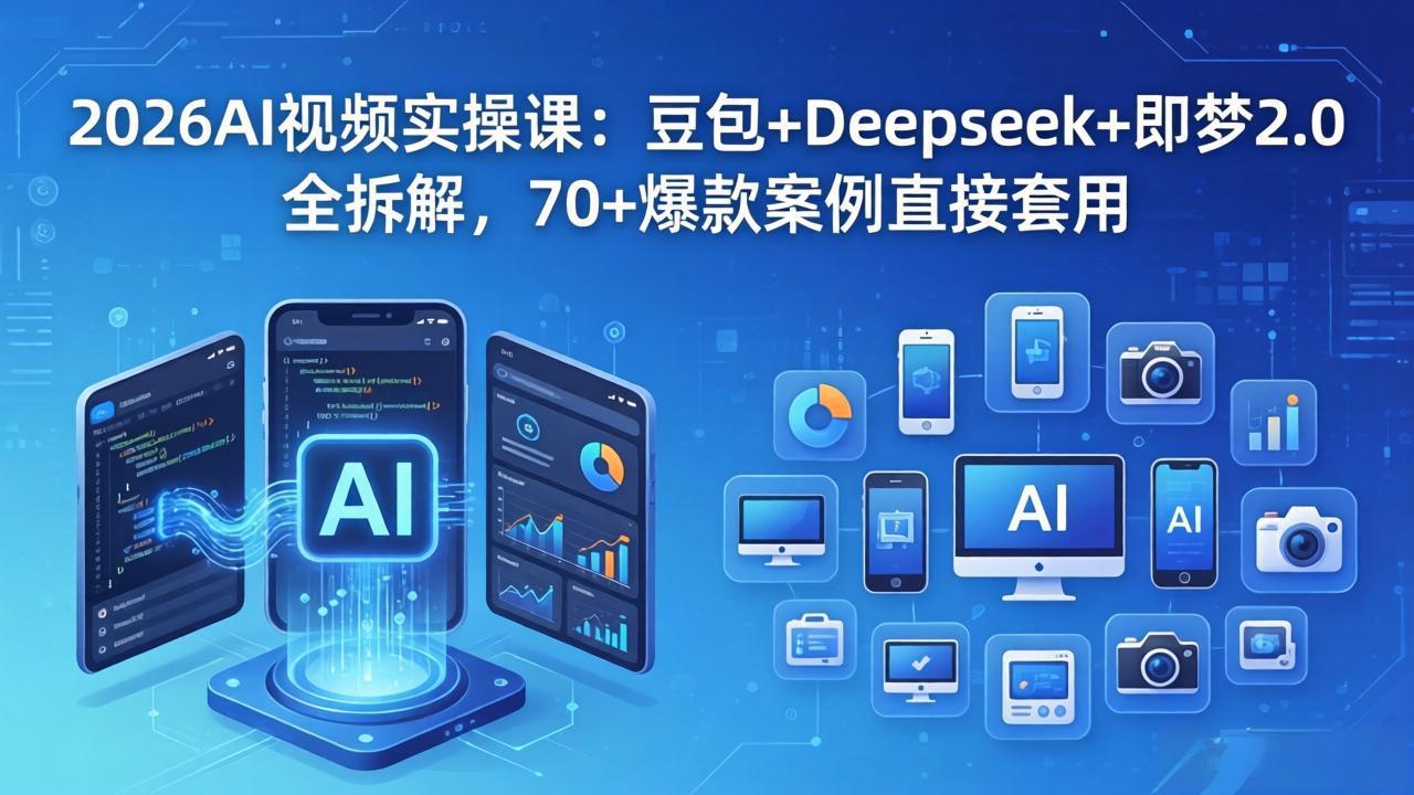 <span style='color:#001aff'>2026AI视频实操课:豆包+Deepseek+即梦2.0全拆解,70+爆款案例直接套用</span>