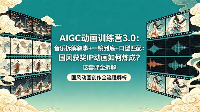 <span style='color:#bd7800'>AIGC动画训练营3.0:音乐拆解叙事+一镜到底+口型匹配:国风获奖IP动画如何炼成?这套课全拆解</span>