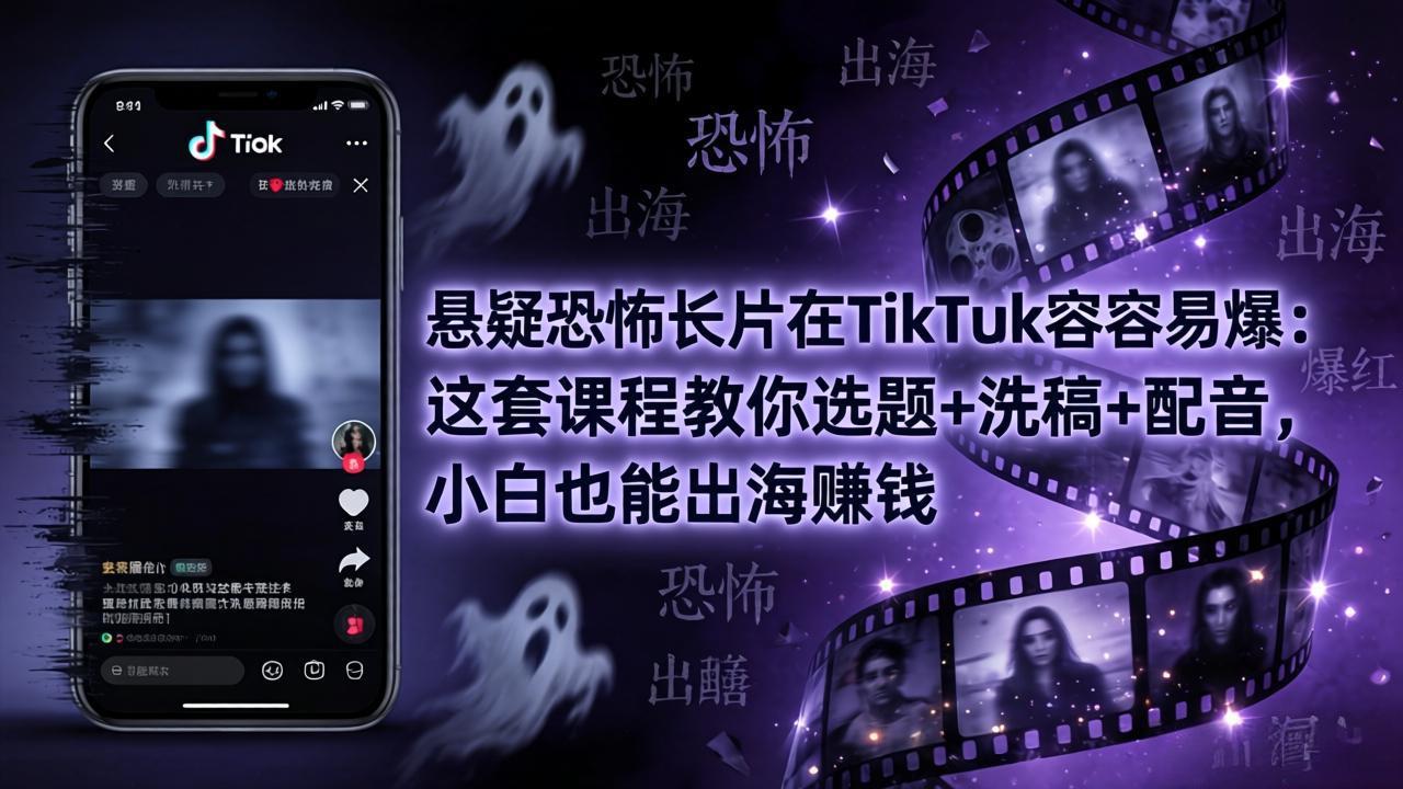 <span style='color:#078a00'>悬疑恐怖长片在TikTok最容易爆:这套课程教你选题+洗稿+配音,小白也能出海赚钱</span>