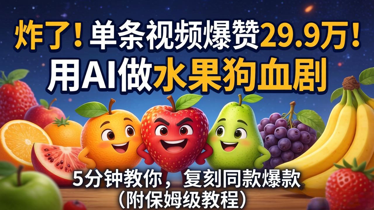 <span style='color:#a100e0'>炸了!单条视频爆赞 29.9 万!用 AI 做水果狗血剧,5 分钟教你,复刻同款爆款(附保姆级教程</span>