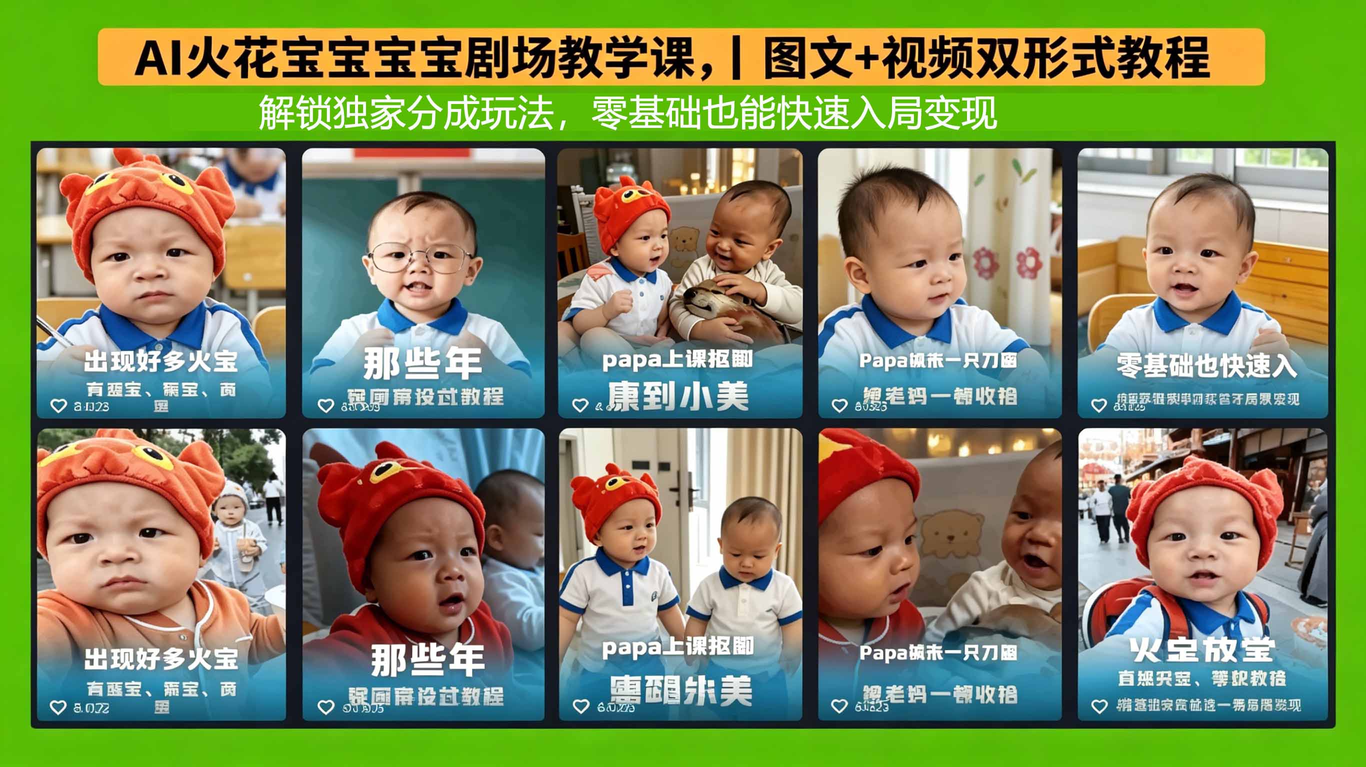<span style='color:#078a00'>AI火花宝宝宝宝剧场教学课,图文+视频双形式教程,解锁独家分成玩法,零基础也能快速入局变现</span>