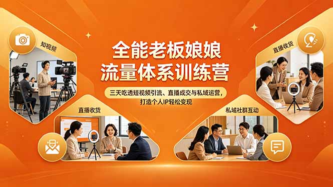 <span style='color:#078a00'>全能老板娘流量体系训练营,三天吃透短视频引流、直播成交与私域运营,打造个人IP轻松变现</span>