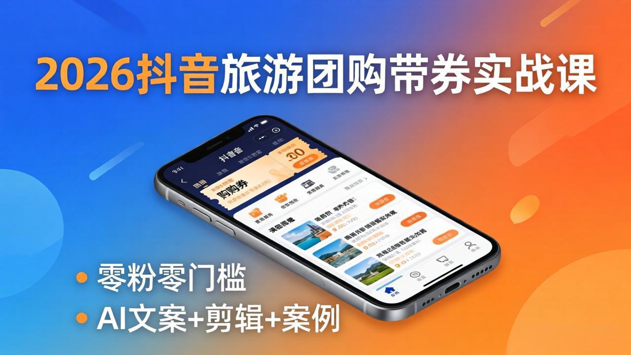 <span style='color:#ff0000'>2026抖音旅游团购带券实战课:零粉零门槛,AI文案+剪辑+案例,躺着赚门票佣金</span>