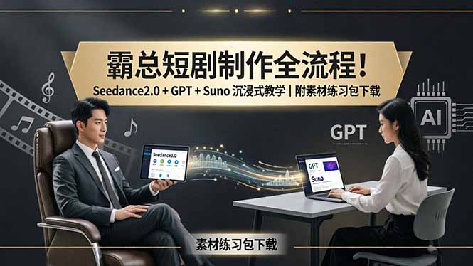 <span style='color:#001aff'>霸总短剧制作全流程!Seedance2.0 + GPT + Suno 沉浸式教学|附素材练习包下载</span>