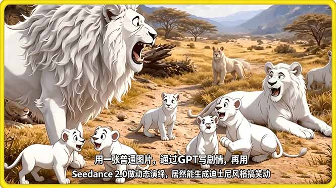 <span style='color:#bd7800'>用一张普通图片，通过GPT写剧情，再用Seedance 2.0做动态演绎，居然能生成迪士尼风格搞笑动画</span>