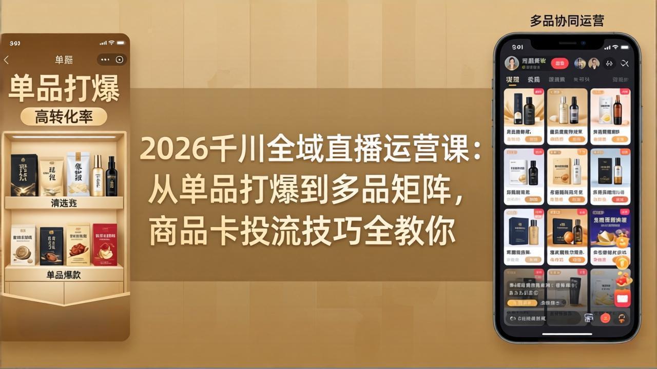 <span style='color:#a100e0'>2026千川全域直播运营课:从单品打爆到多品矩阵,商品卡投流技巧全教你</span>