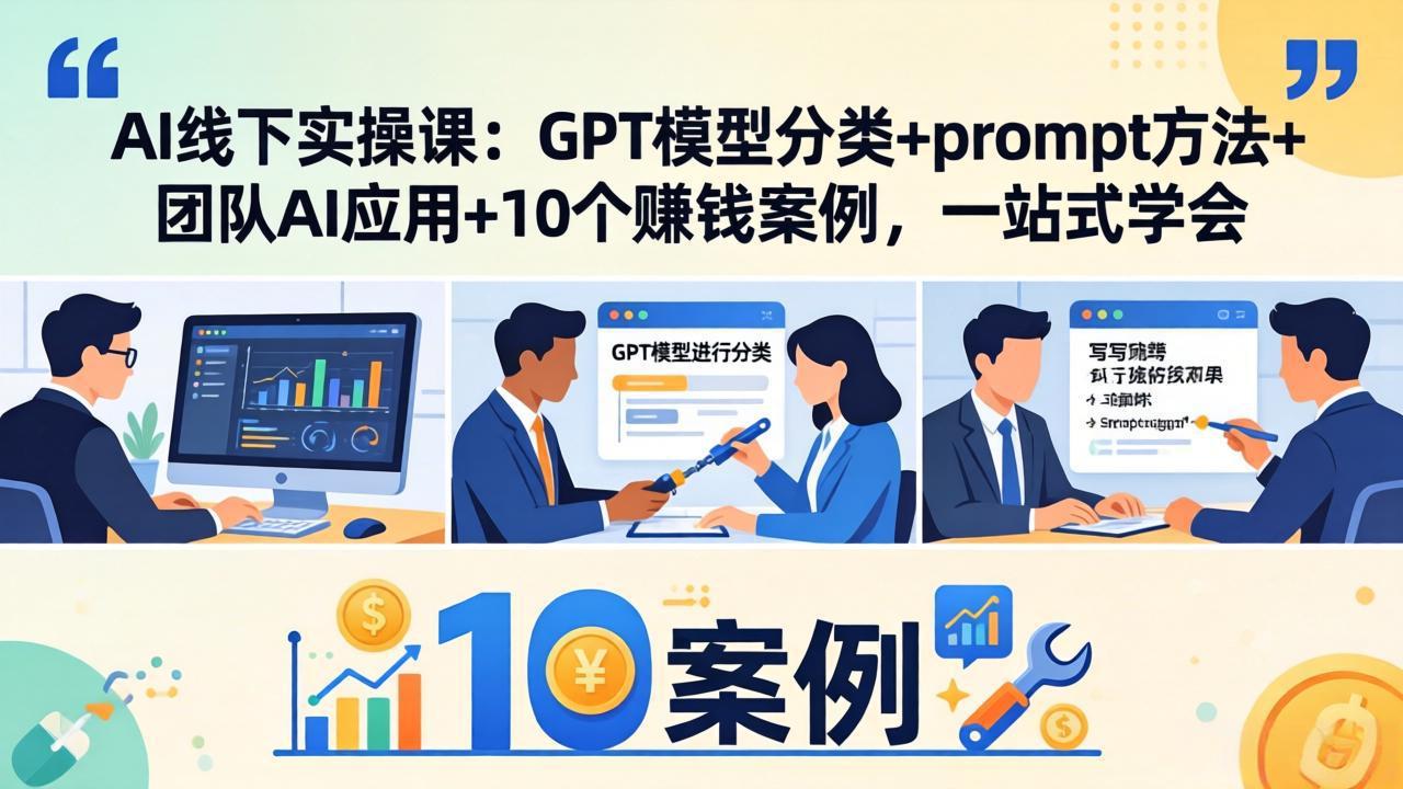 <span style='color:#001aff'>AI线下实操课:GPT模型分类+prompt方法+团队AI应用+10个赚钱案例,一站式学会</span>