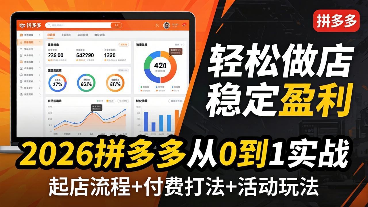 <span style='color:#001aff'>2026拼多多从0到1实战-4月更新:最新起店流程+付费打法+活动玩法,轻松做店稳定盈利</span>