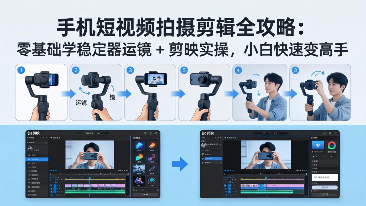 <span style='color:#a100e0'>手机短视频拍摄剪辑全攻略:零基础学稳定器运镜 + 剪映实操,小白快速变高手</span>