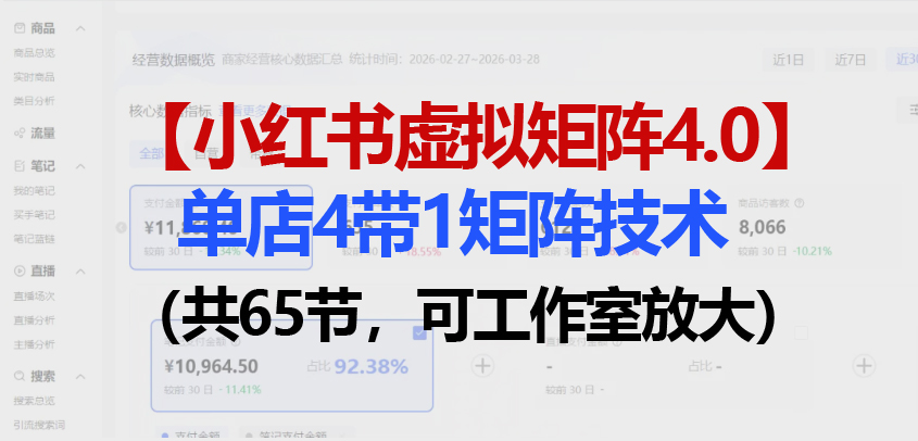 <span style='color:#bd7800'>小红书虚拟矩阵4.0技术:单店4带1矩阵(共65节,可工作室放大</span>