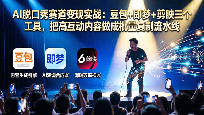 <span style='color:#078a00'>AI脱口秀赛道变现实战:豆包+即梦+剪映三个工具,把高互动内容做成批量复制流水线</span>