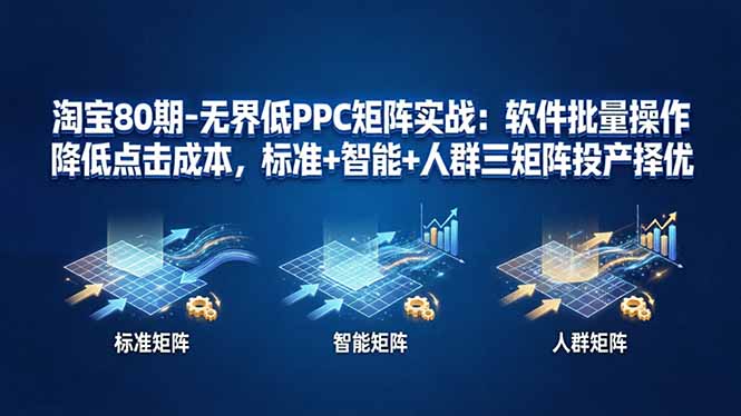 <span style='color:#078a00'>淘宝80期-无界低PPC矩阵实战:软件批量操作降低点击成本,标准+智能+人群三矩阵投产择优</span>