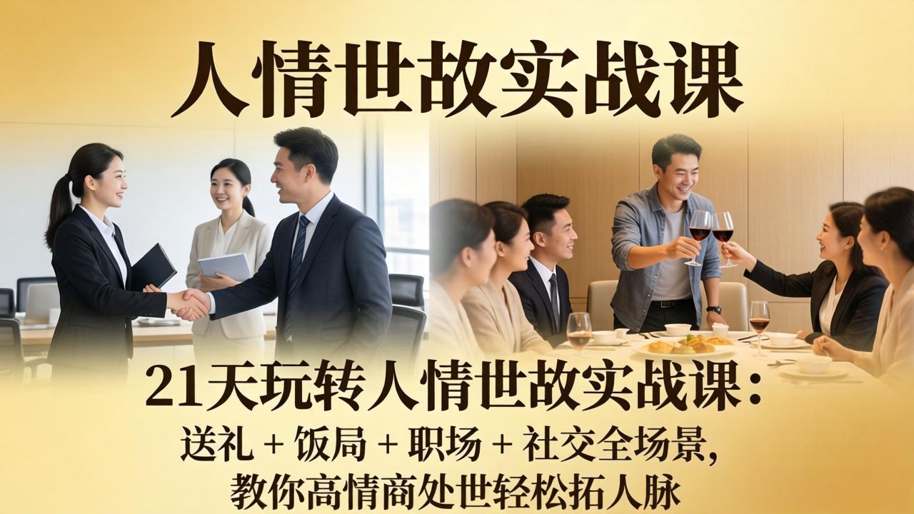 <span style='color:#001aff'>21 天玩转人情世故实战课:送礼 + 饭局 + 职场 + 社交全场景,教你高情商处世轻松拓人脉</span>