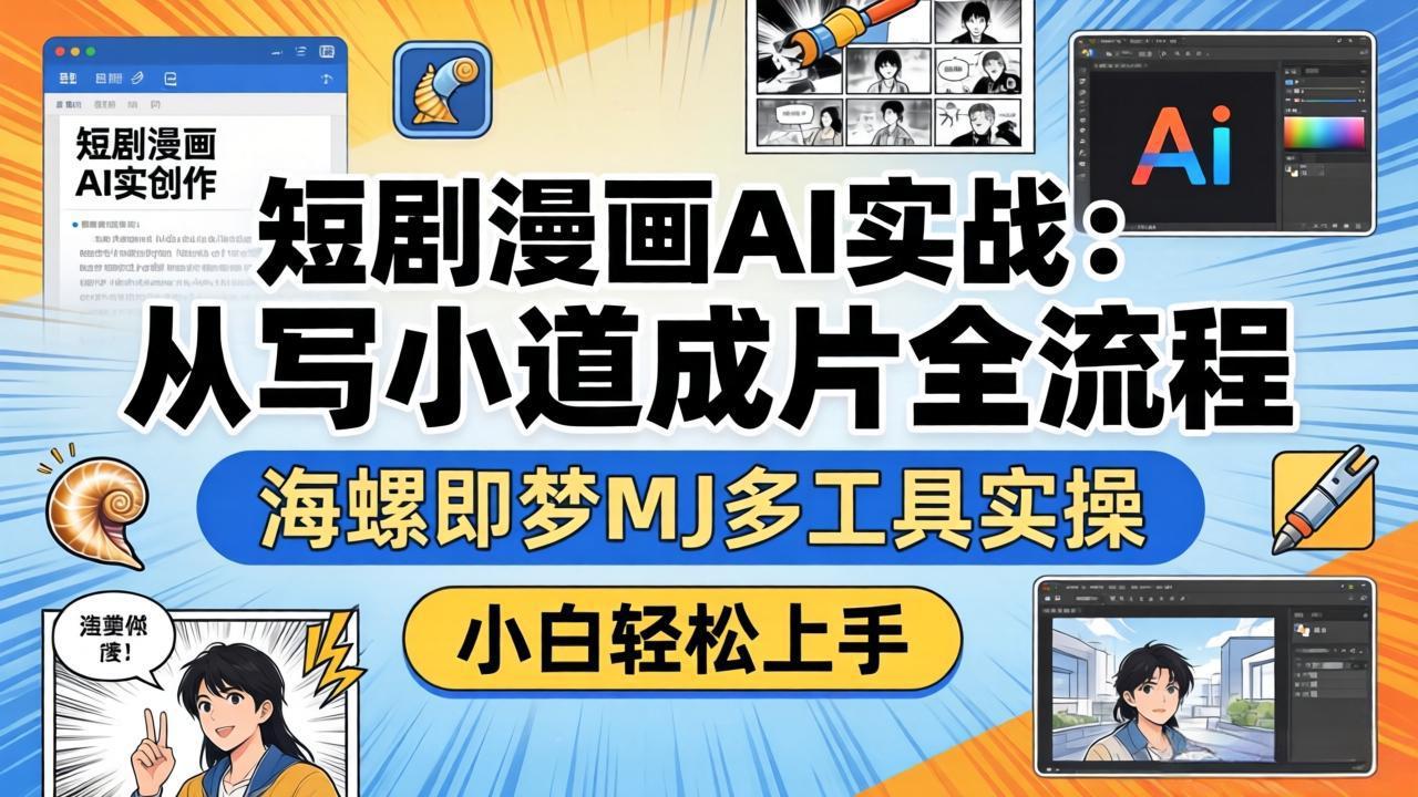 <span style='color:#078a00'>短剧漫画AI实战:从写小说到成片全流程,海螺即梦MJ多工具实操,小白轻松上手</span>
