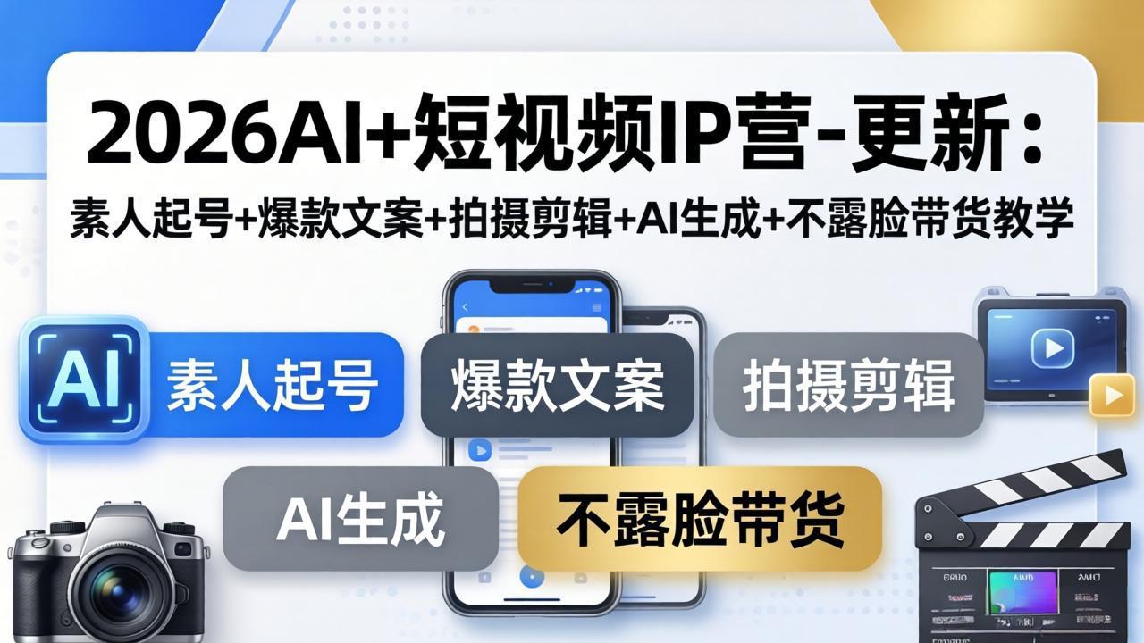<span style='color:#ff0000'>2026AI+短视频IP营-更新：素人起号+爆款文案+拍摄剪辑+AI生成+不露脸带货教学</span>