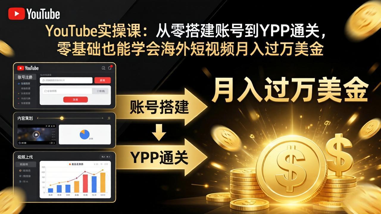 <span style='color:#078a00'>YouTube实操课：从零搭建账号到YPP通关，零基础也能学会海外短视频月入过万美金</span>