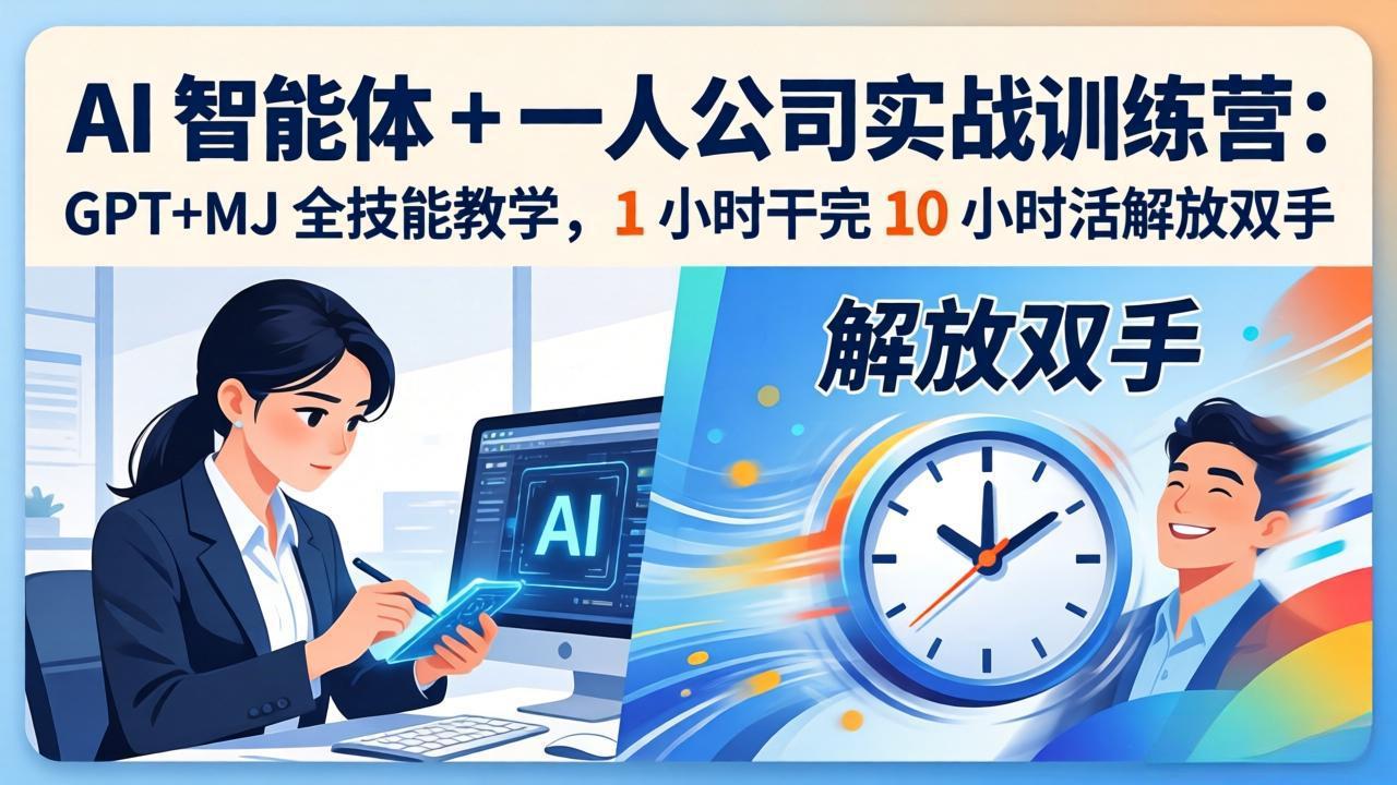 <span style='color:#078a00'>AI 智能体 + 一人公司实战训练营:GPT+MJ 全技能教学,1 小时干完 10 小时活解放双手</span>