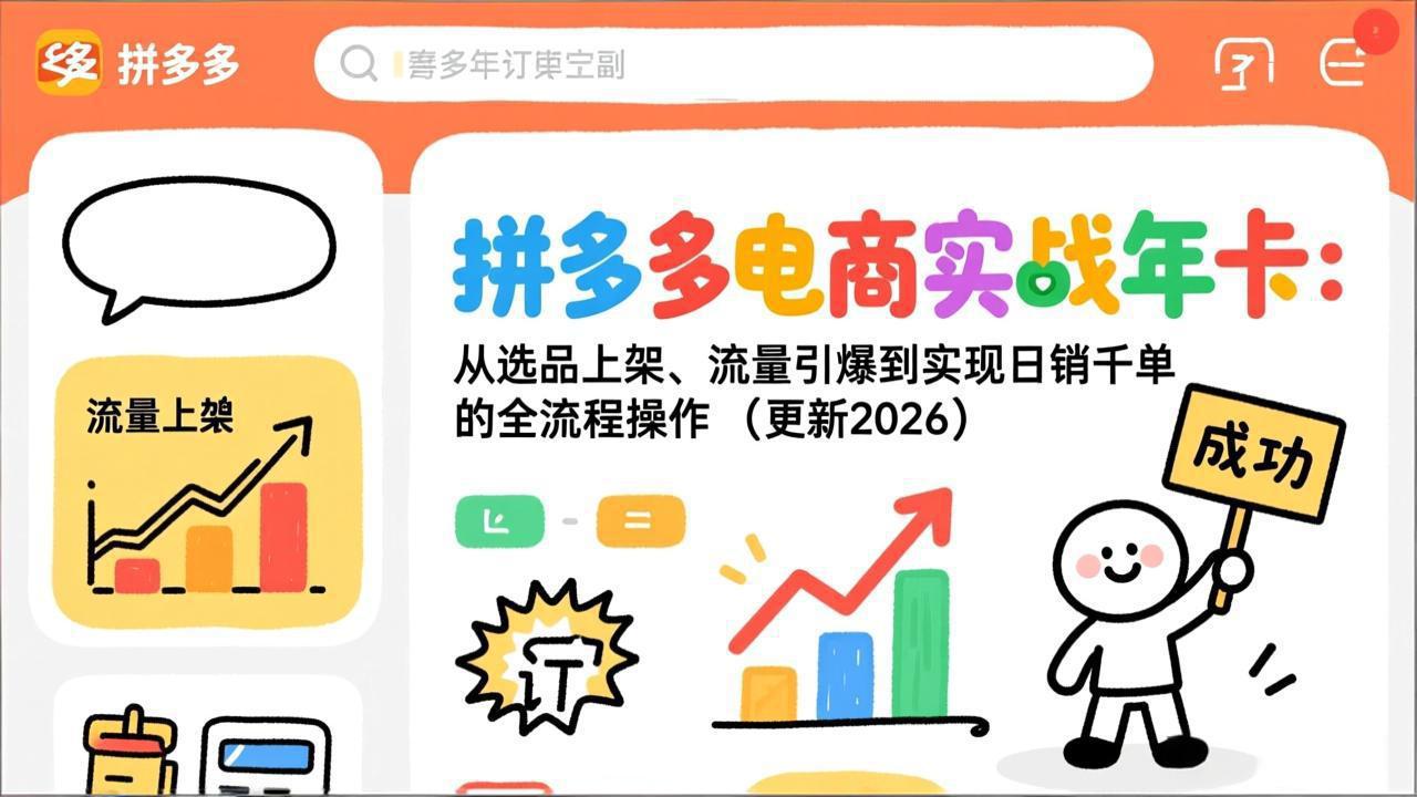 <span style='color:#001aff'>拼多多电商实战年卡:从选品上架、流量引爆到实现日销千单的全流程操作(更新2026年3月</span>