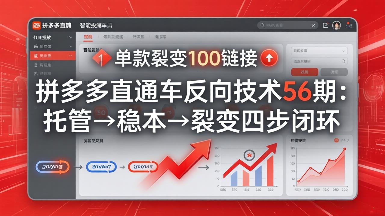 <span style='color:#078a00'>拼多多直通车反向技术56期:托管→稳本→裂变四步闭环,单款裂变100链接抢占核心流量</span>