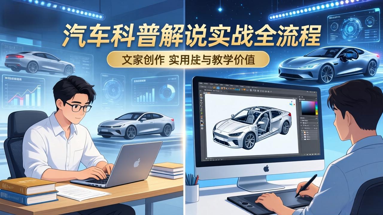 <span style='color:#001aff'>抖音汽车科普解说实战:文案+动画+画面处理+去水印全流程,打造专业汽车科普视频</span>