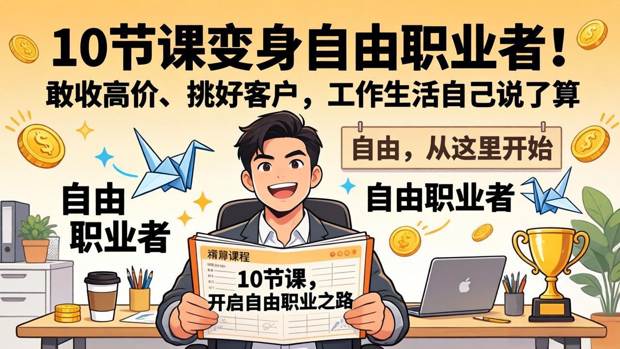 <span style='color:#bd7800'>10 节课变身自由职业者!敢收高价、挑好客户,工作生活自己说了算</span>