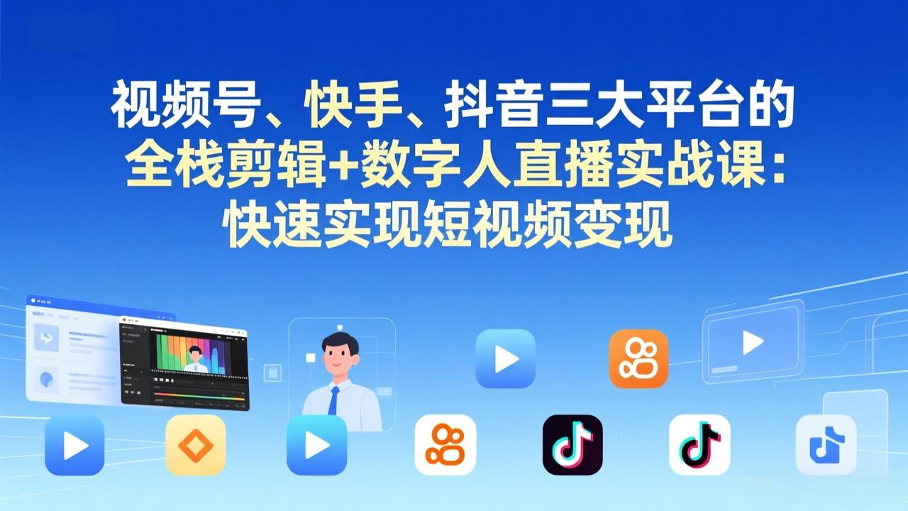 <span style='color:#001aff'>视频号+快手+抖音三大平台的全栈剪辑+数字人直播实战课-3月更新:快速实现短视频变现</span>