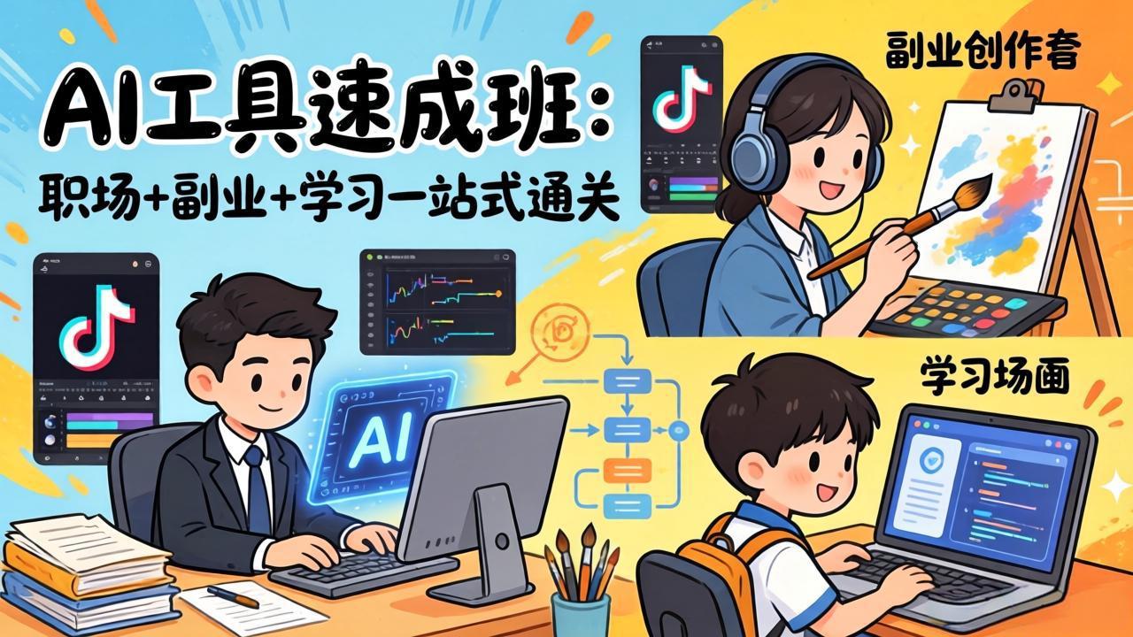 <span style='color:#bd7800'>AI工具速成班:职场+副业+学习一站式通关,20+爆款类型+剪映技巧+抖音算法,0基础快速上手</span>