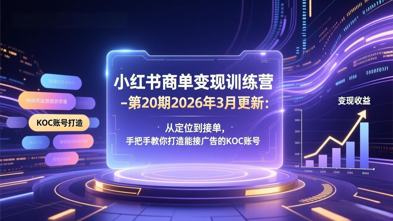 <span style='color:#001aff'>小红书商单变现训练营-第20期26年3月更新：从定位到接单，手把手教你打造能接广告的KOC账号</span>