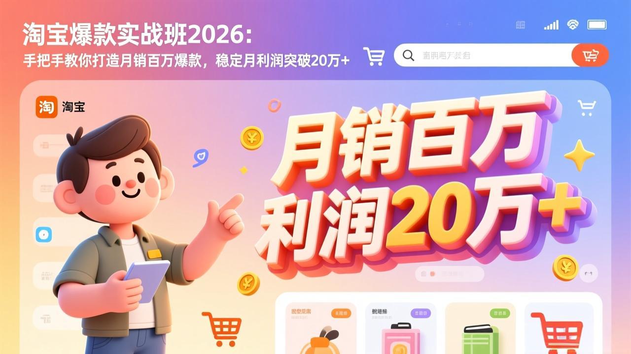 <span style='color:#bd7800'>淘宝爆款实战班-2026年3月更新：手把手教你打造月销百万爆款，稳定月利润突破20万</span>