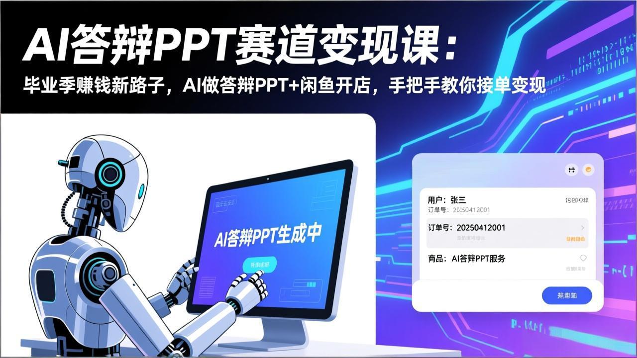 <span style='color:#bd7800'>AI答辩PPT赛道变现课(视频+文档)：毕业季赚钱新路子，AI做答辩PPT+闲鱼开店，教你接单变现</span>