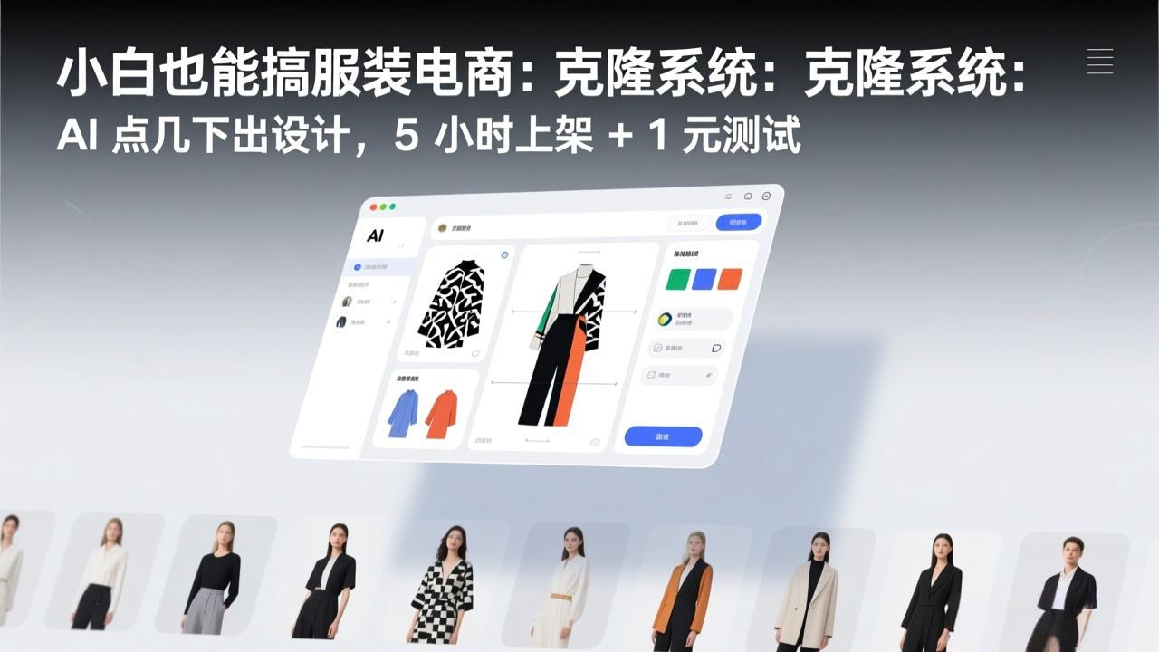 <span style='color:#078a00'>小白也能搞服装电商：克隆系统：AI 点几下出设计，5 小时上架 + 1 元测试</span>