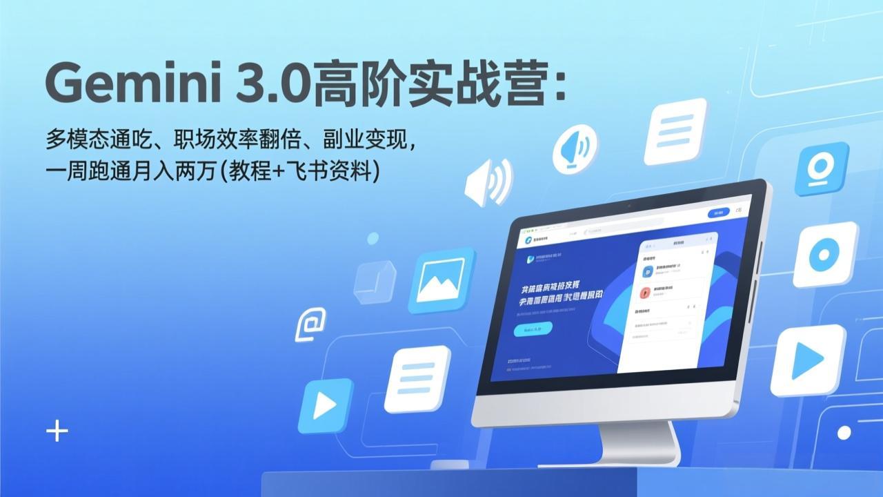 <span style='color:#ff0000'>Gemini 3.0高阶实战营：多模态通吃、职场效率翻倍、副业变现，一周跑通月入两万(教程+飞书资料</span>